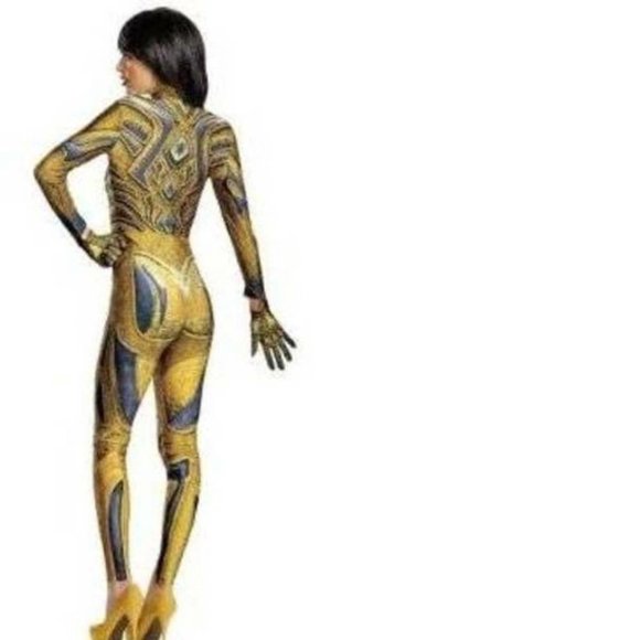 Power Rangers Yellow Halloween Costume 8/10 Jumpsuit Skin 1 Pc Party Womens - Picture 2 of 5